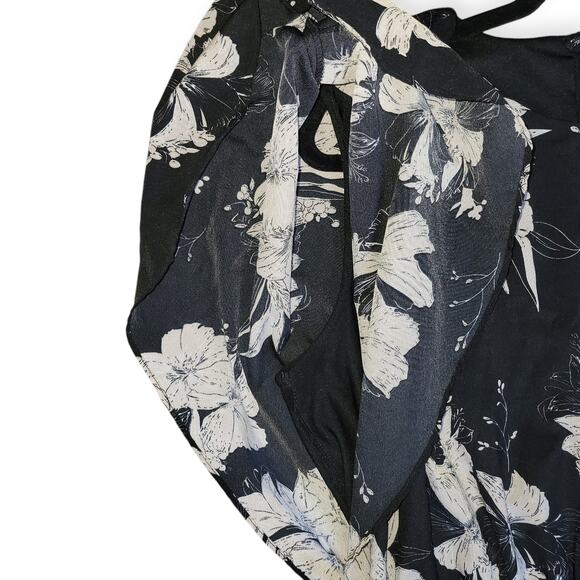 Piper & Scoot Floral Wide Leg Crew Neck Jumpsuit Flare Sleeves Women Sz L - Picture 10 of 10